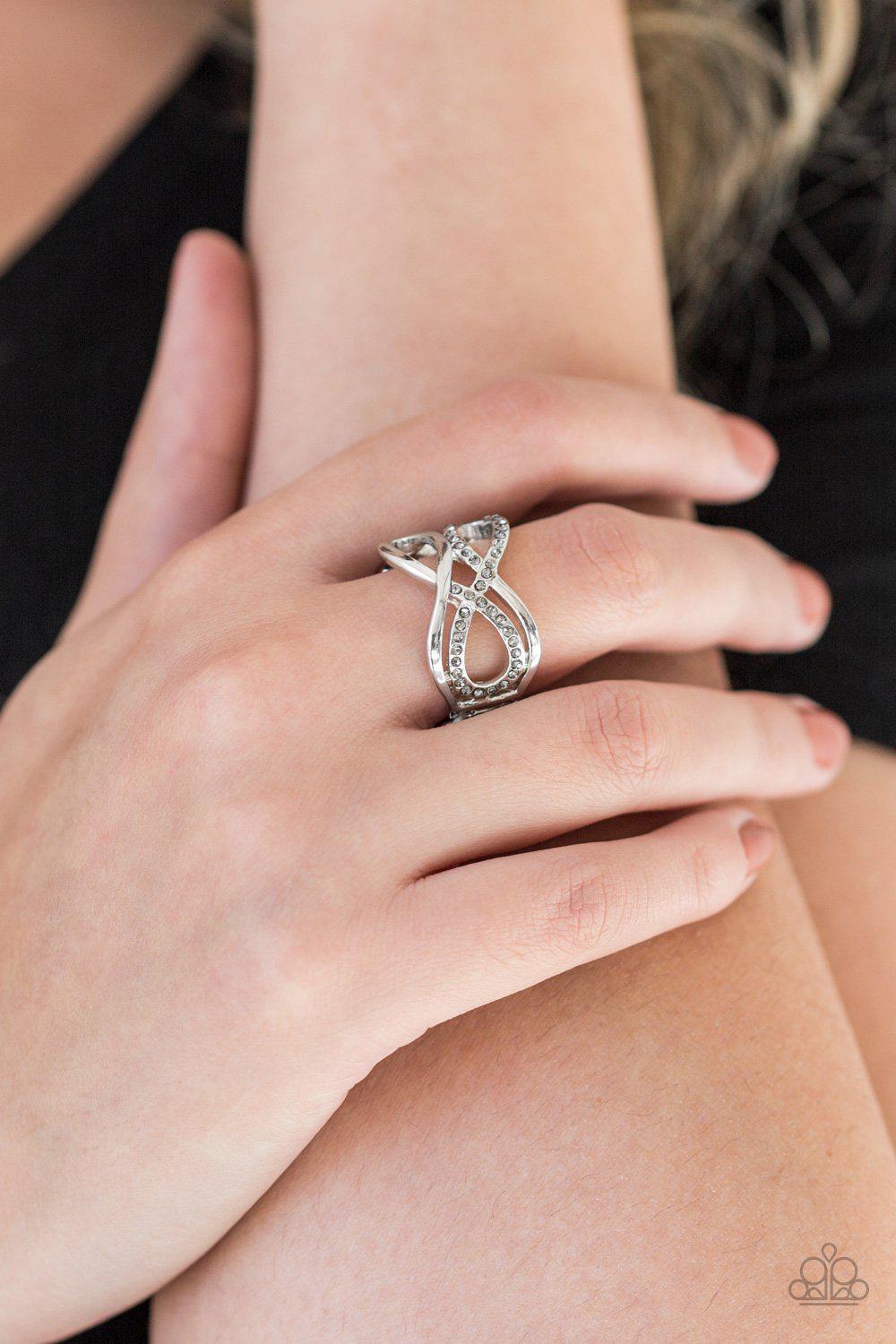 Infinite Illumination Silver Smoky Rhinestone Ring - Paparazzi Accessories- lightbox - CarasShop.com - Paparazzi Jewelry by Cara Jewels