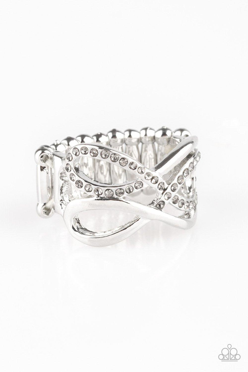 Infinite Illumination Silver Smoky Rhinestone Ring - Paparazzi Accessories- on model - CarasShop.com - Paparazzi Jewelry by Cara Jewels