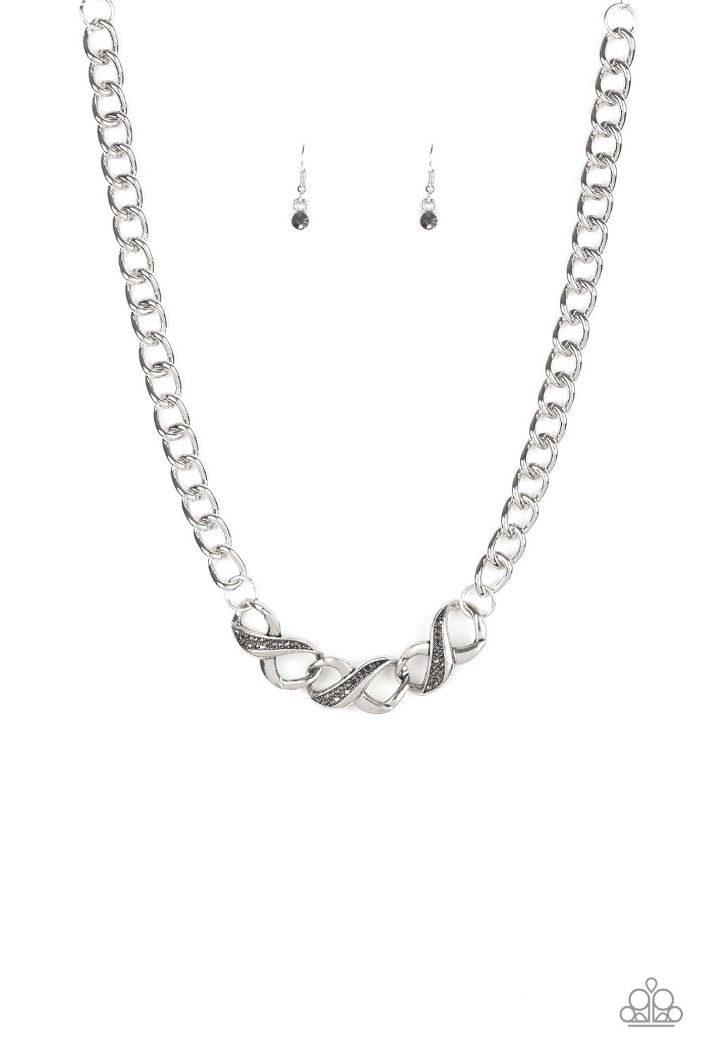 Infinite Impact Silver Infinity Necklace - Paparazzi Accessories - free matching earrings -CarasShop.com - Paparazzi Jewelry by Cara Jewels