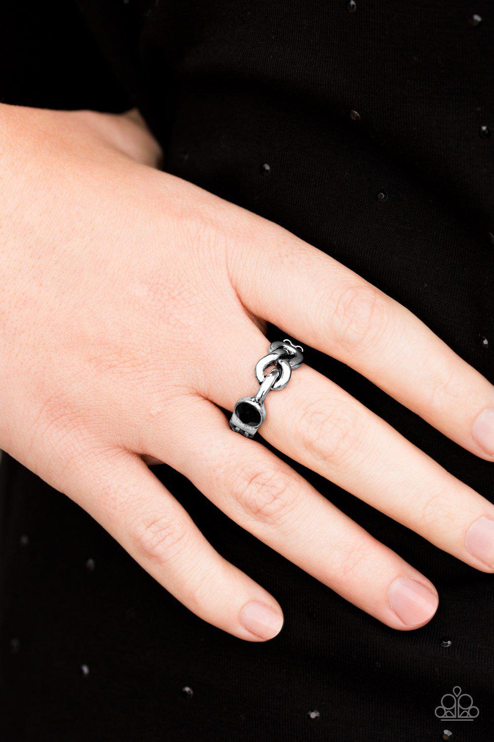 Infinite POSH-ibilities Silver and Black Ring - Paparazzi Accessories- lightbox - CarasShop.com - Paparazzi Jewelry by Cara Jewels