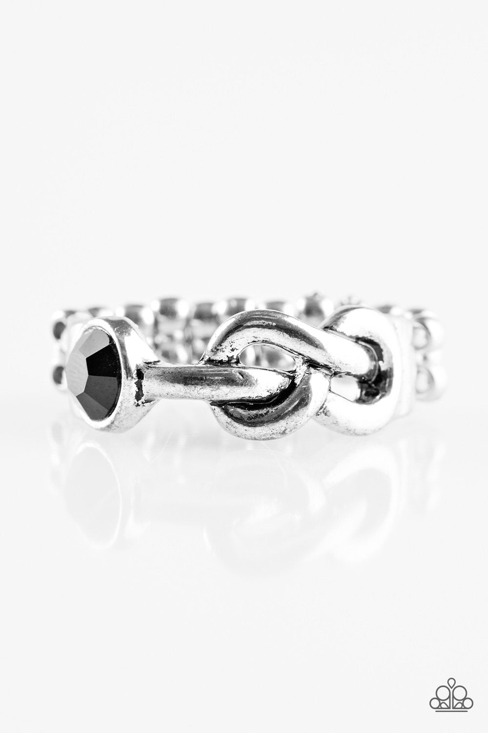 Infinite POSH-ibilities Silver and Black Ring - Paparazzi Accessories- on model - CarasShop.com - Paparazzi Jewelry by Cara Jewels