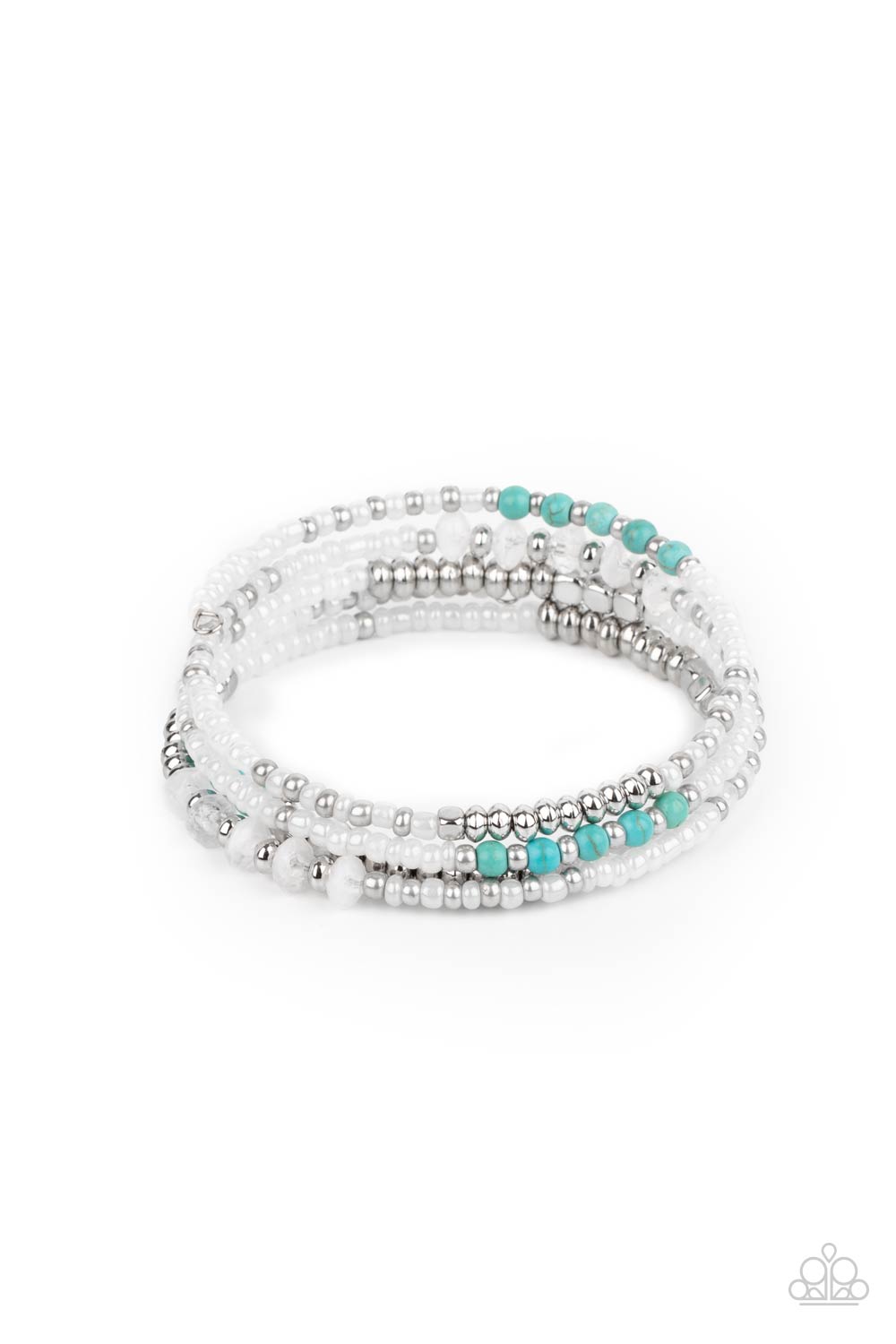Infinitely Dreamy White and Turquoise Seed Bead Infinity Wrap Bracelet - Paparazzi Accessories- lightbox - CarasShop.com - Paparazzi Jewelry by Cara Jewels