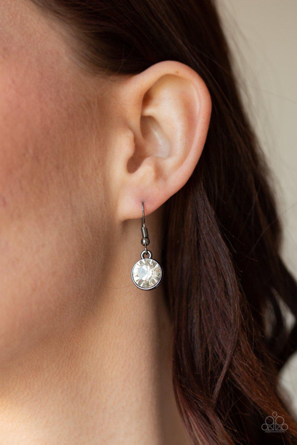 Inner Light Gunmetal Black and White Rhinestone Necklace - Paparazzi Accessories - free matching earrings -CarasShop.com - Paparazzi Jewelry by Cara Jewels