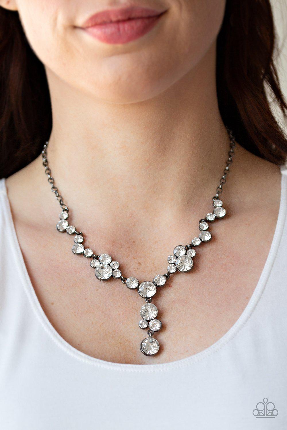 Inner Light Gunmetal Black and White Rhinestone Necklace - Paparazzi Accessories- lightbox - CarasShop.com - Paparazzi Jewelry by Cara Jewels