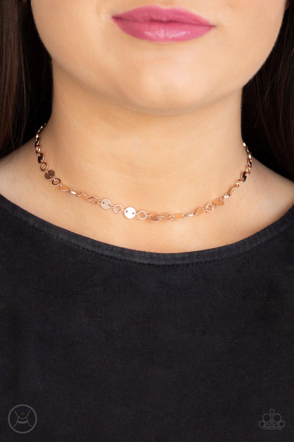 Inner SPOTLIGHT Rose Gold Choker - Paparazzi Accessories- lightbox - CarasShop.com - Paparazzi Jewelry by Cara Jewels
