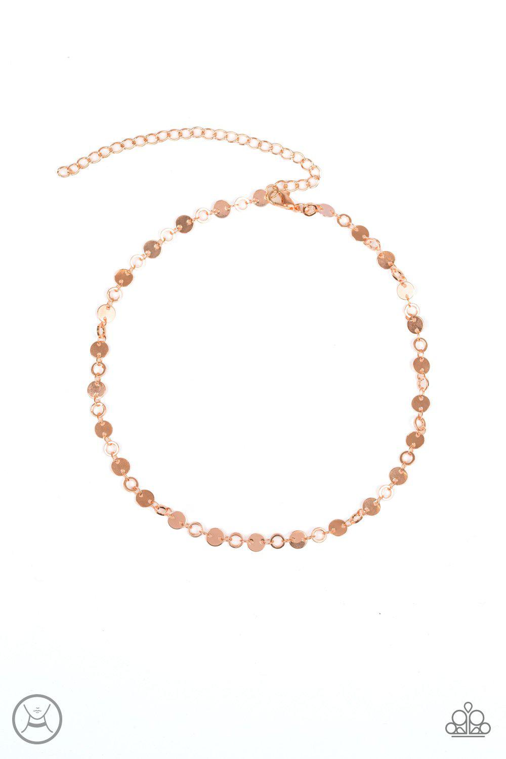 Inner SPOTLIGHT Rose Gold Choker - Paparazzi Accessories- on model - CarasShop.com - Paparazzi Jewelry by Cara Jewels