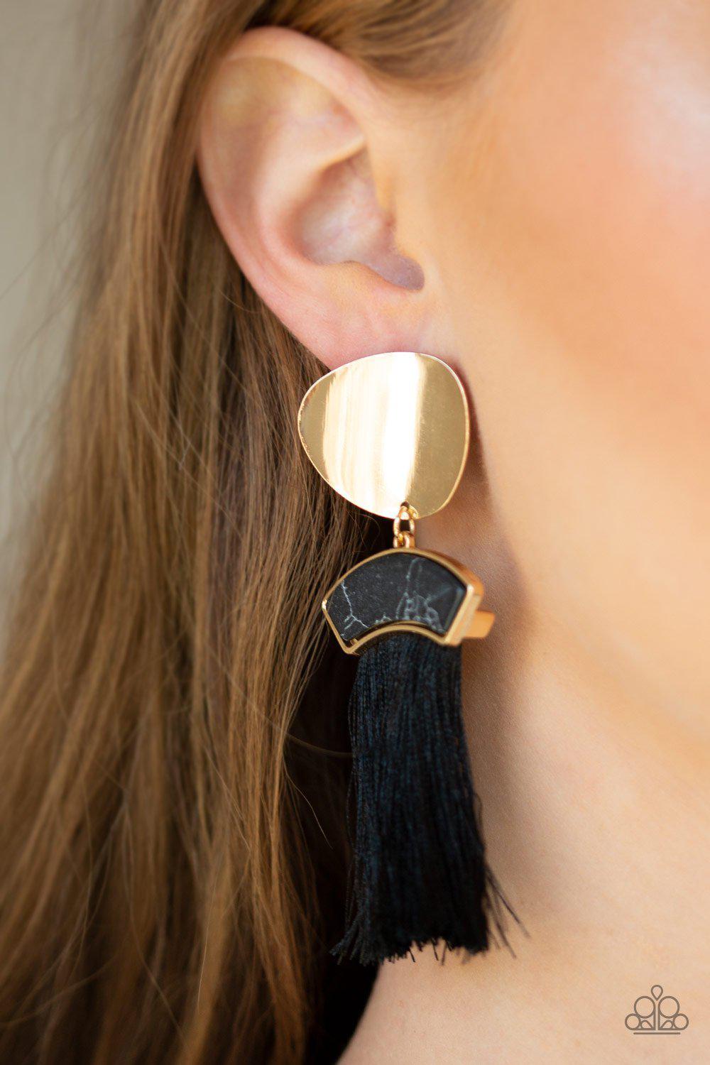 Insta Inca Black and Gold Tassel Earrings - Paparazzi Accessories- lightbox - CarasShop.com - Paparazzi Jewelry by Cara Jewels