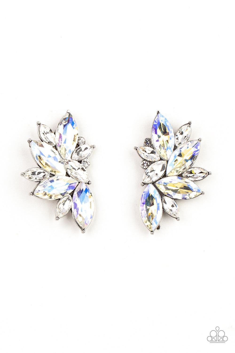 Instant Iridescence White Iridescent Rhinestone Earrings - Paparazzi Accessories- lightbox - CarasShop.com - Paparazzi Jewelry by Cara Jewels