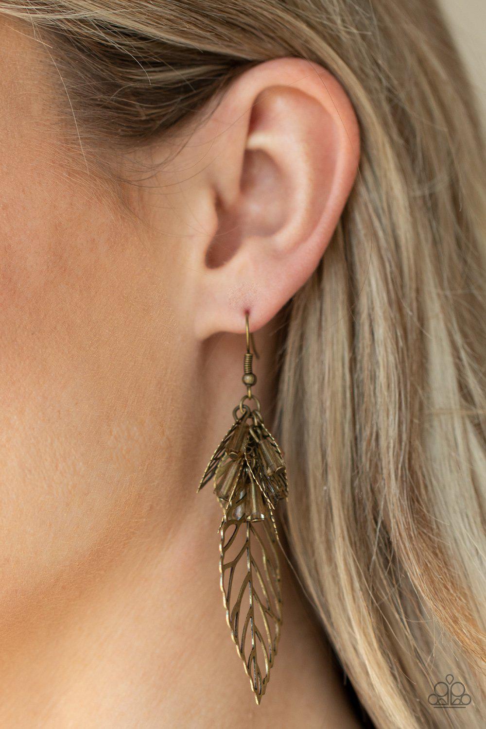 Instant Re-LEAF Brass Leaf Earrings - Paparazzi Accessories- lightbox - CarasShop.com - Paparazzi Jewelry by Cara Jewels