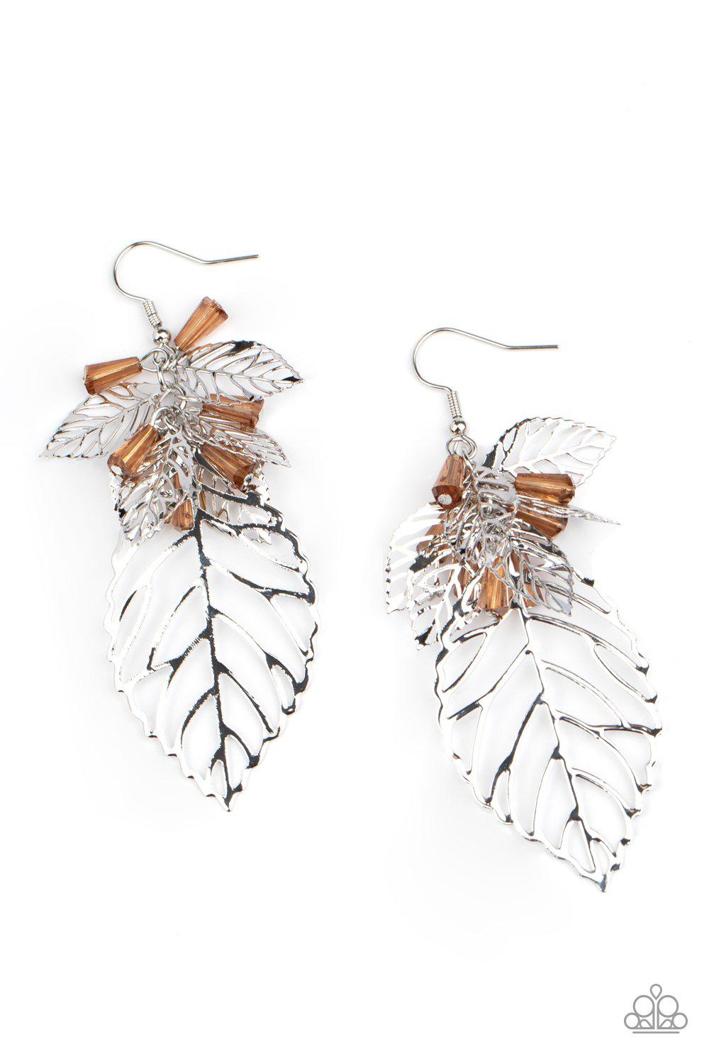 Instant Re-LEAF Brown and Silver Leaf Earrings - Paparazzi Accessories- lightbox - CarasShop.com - Paparazzi Jewelry by Cara Jewels