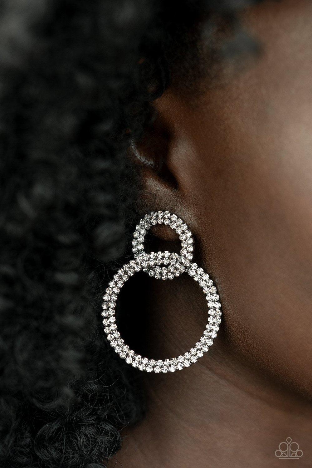 Intensely Icy Gunmetal Black and White Rhinestone Earrings - Paparazzi Accessories- lightbox - CarasShop.com - Paparazzi Jewelry by Cara Jewels