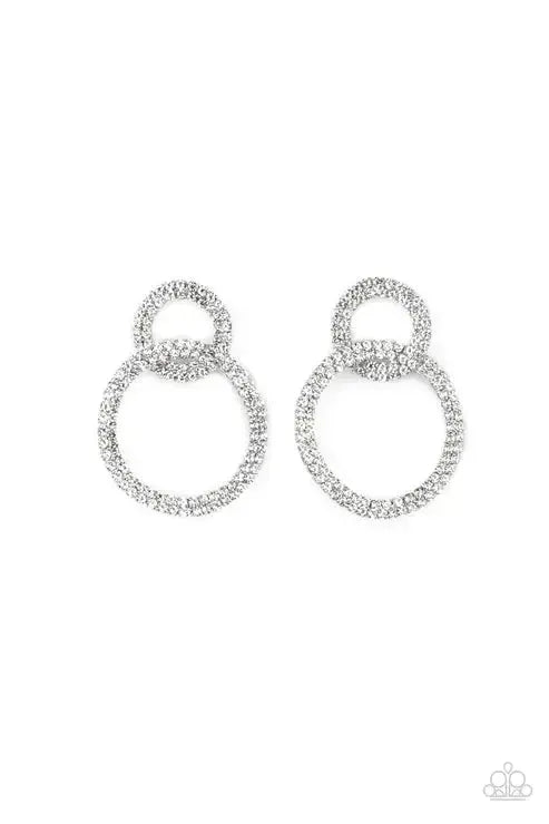 Intensely Icy White Rhinestone Earrings - Paparazzi Accessories- lightbox - CarasShop.com - Paparazzi Jewelry by Cara Jewels