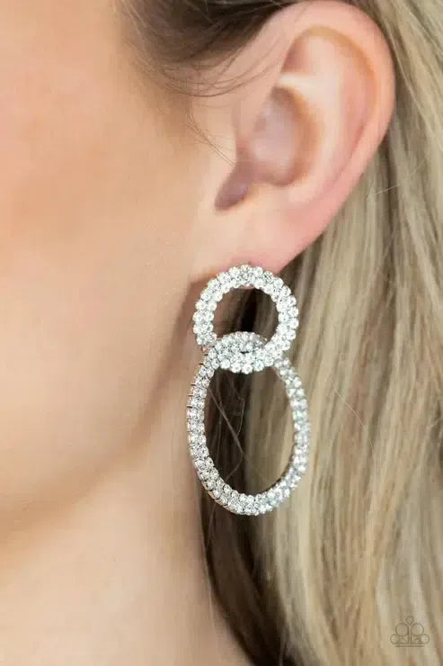Intensely Icy White Rhinestone Earrings - Paparazzi Accessories- lightbox - CarasShop.com - Paparazzi Jewelry by Cara Jewels