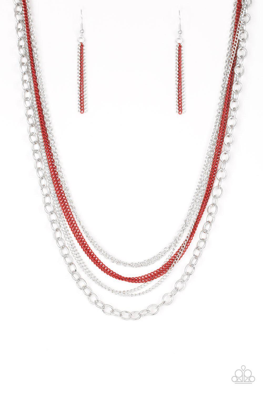 Intensely Industrial Red and Silver Chain Necklace - Paparazzi Accessories- lightbox - CarasShop.com - Paparazzi Jewelry by Cara Jewels