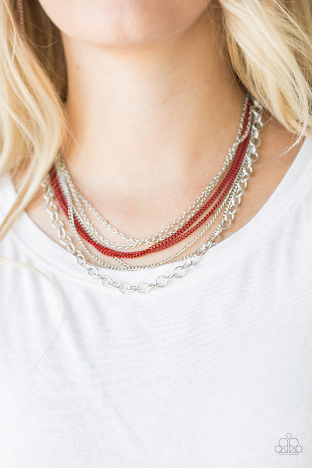 Intensely Industrial Red and Silver Chain Necklace - Paparazzi Accessories- lightbox - CarasShop.com - Paparazzi Jewelry by Cara Jewels
