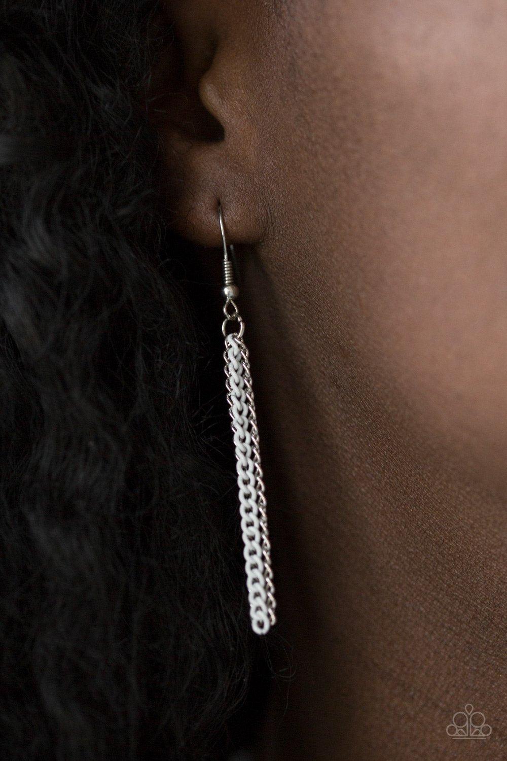 Intensely Industrial White and Silver Chain Necklace - Paparazzi Accessories - free matching earrings -CarasShop.com - Paparazzi Jewelry by Cara Jewels
