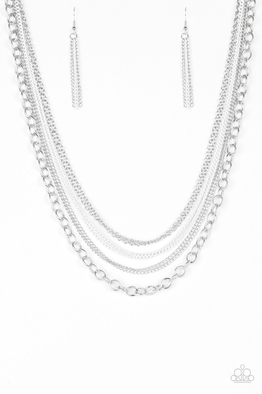 Intensely Industrial White and Silver Chain Necklace - Paparazzi Accessories- lightbox - CarasShop.com - Paparazzi Jewelry by Cara Jewels