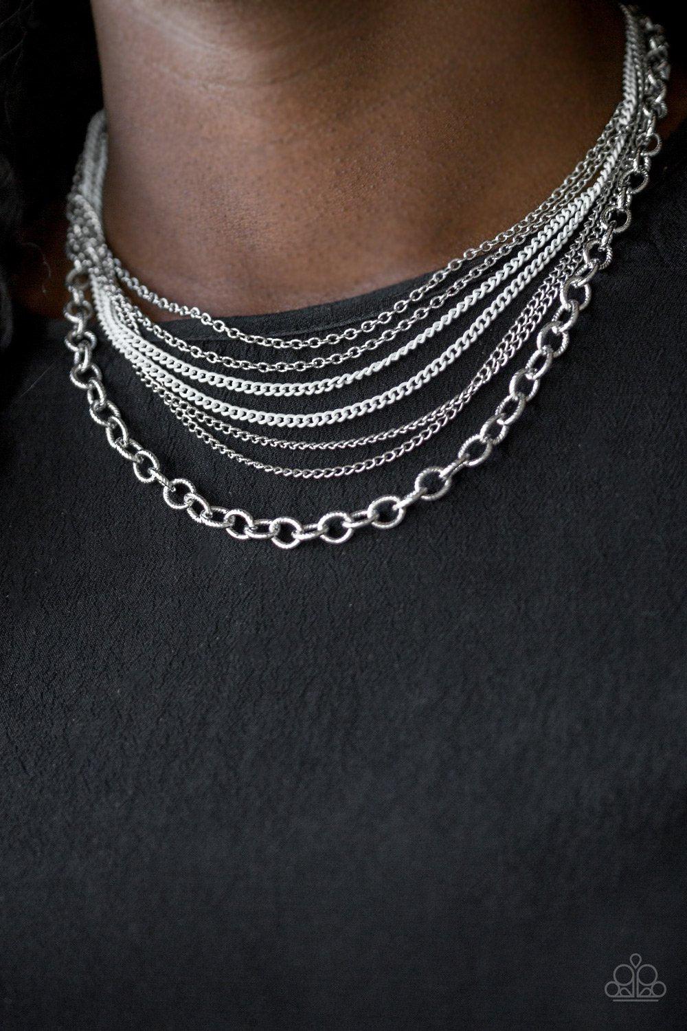 Intensely Industrial White and Silver Chain Necklace - Paparazzi Accessories- lightbox - CarasShop.com - Paparazzi Jewelry by Cara Jewels