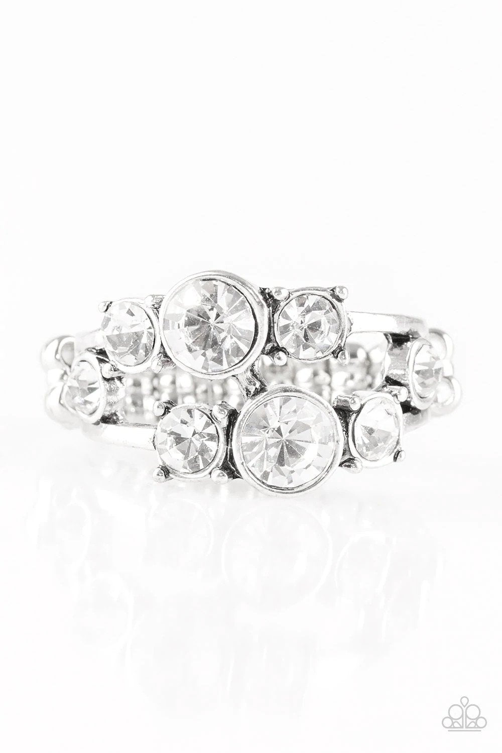 Interstellar Fashion White Rhinestone Ring - Paparazzi Accessories- lightbox - CarasShop.com - Paparazzi Jewelry by Cara Jewels