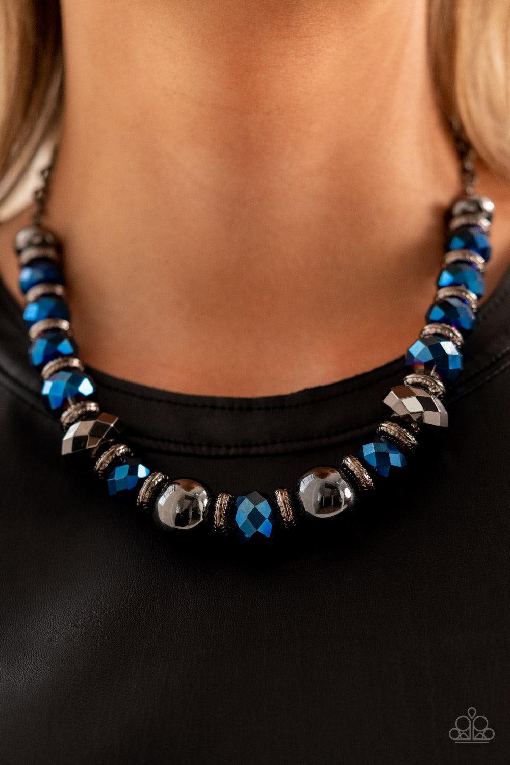 Interstellar Influencer Blue Necklace - Paparazzi Accessories- on model - CarasShop.com - Paparazzi Jewelry by Cara Jewels