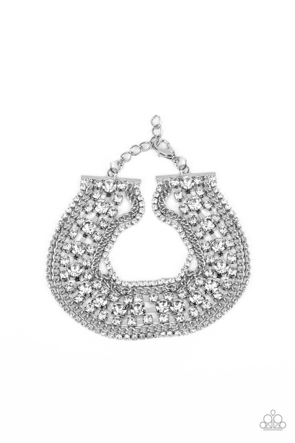 Interstellar Interlude White Rhinestone & Silver Bracelet - Paparazzi Accessories- lightbox - CarasShop.com - Paparazzi Jewelry by Cara Jewels