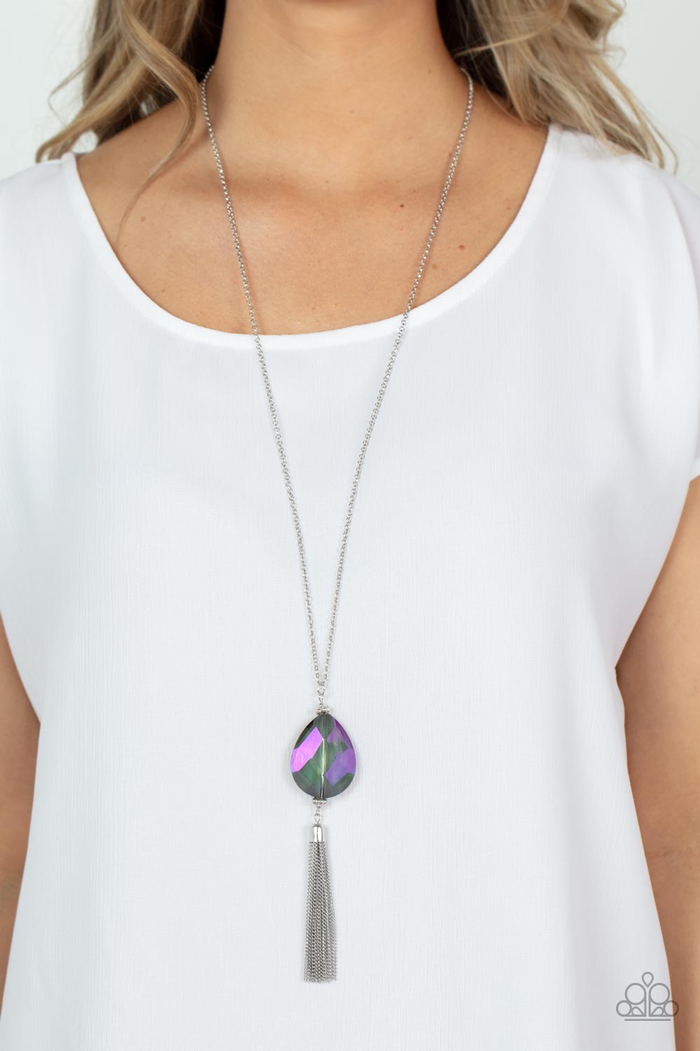 Interstellar Solstice Purple UV Shimmer Necklace - Paparazzi Accessories- on model - CarasShop.com - Paparazzi Jewelry by Cara Jewels