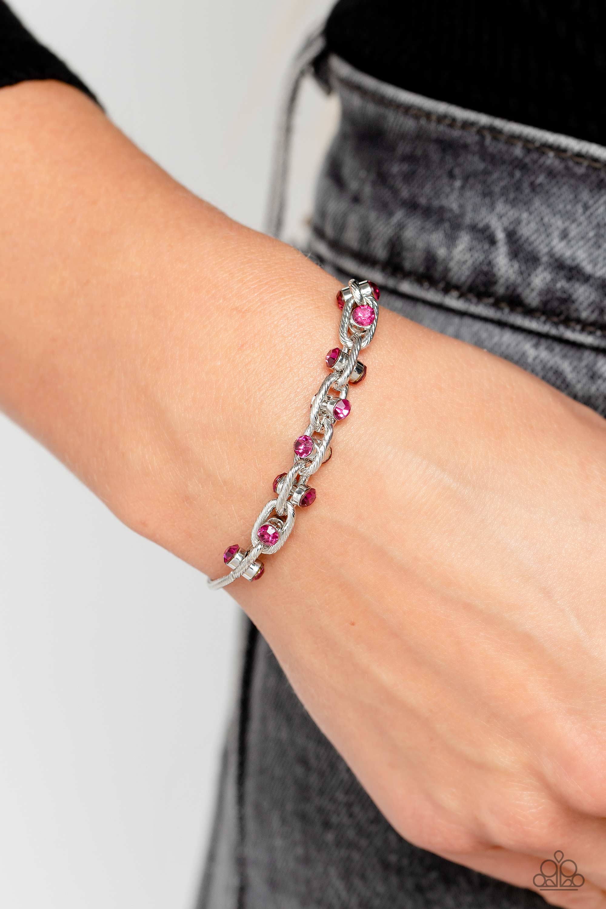 Intertwined Illusion Pink Rhinestone Slide Bracelet - Paparazzi Accessories- lightbox - CarasShop.com - Paparazzi Jewelry by Cara Jewels