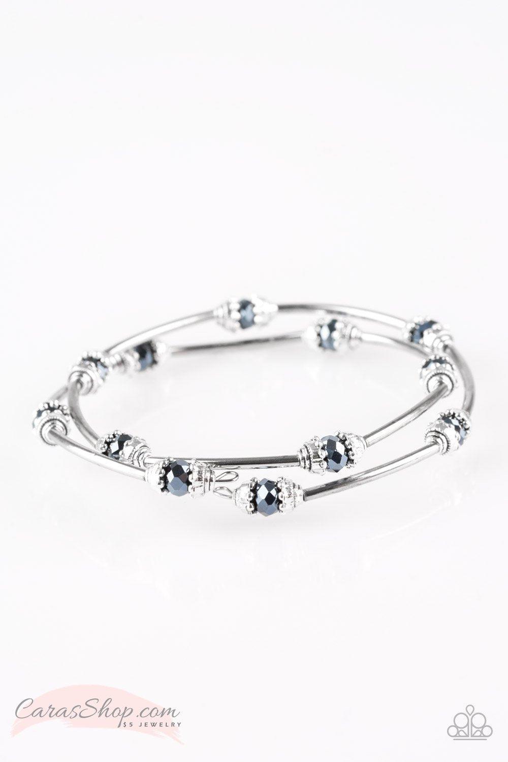 Into Infinity Metallic Blue and Silver Wire Wrap Bracelet - Paparazzi Accessories- on model - CarasShop.com - Paparazzi Jewelry by Cara Jewels