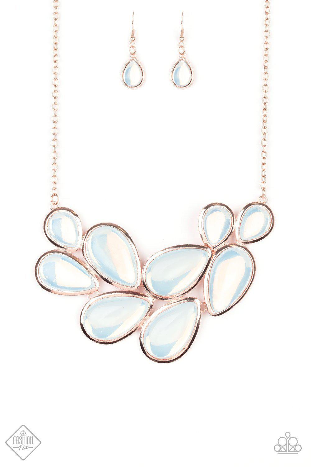 Iridescently Irresistible Rose Gold Necklace - Paparazzi Accessories - free matching earrings -CarasShop.com - Paparazzi Jewelry by Cara Jewels