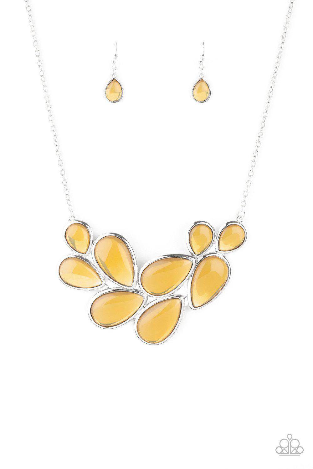 Iridescently Irresistible Yellow Necklace - Paparazzi Accessories- on model - CarasShop.com - Paparazzi Jewelry by Cara Jewels