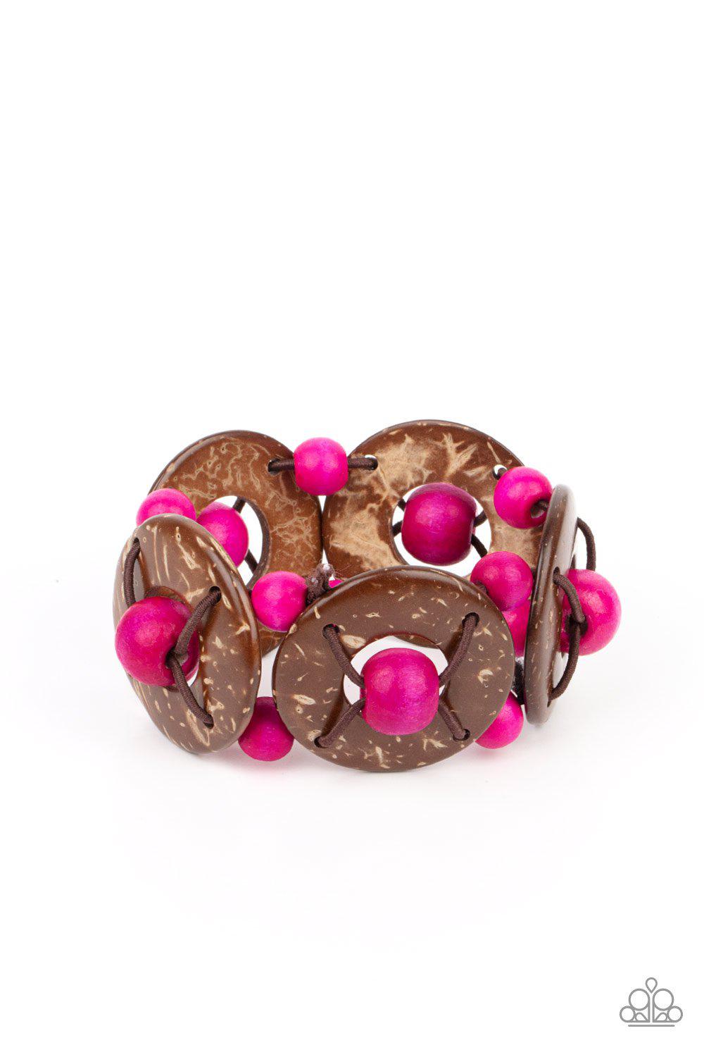 Island Adventure Pink and Brown Wood Bracelet - Paparazzi Accessories- lightbox - CarasShop.com - Paparazzi Jewelry by Cara Jewels
