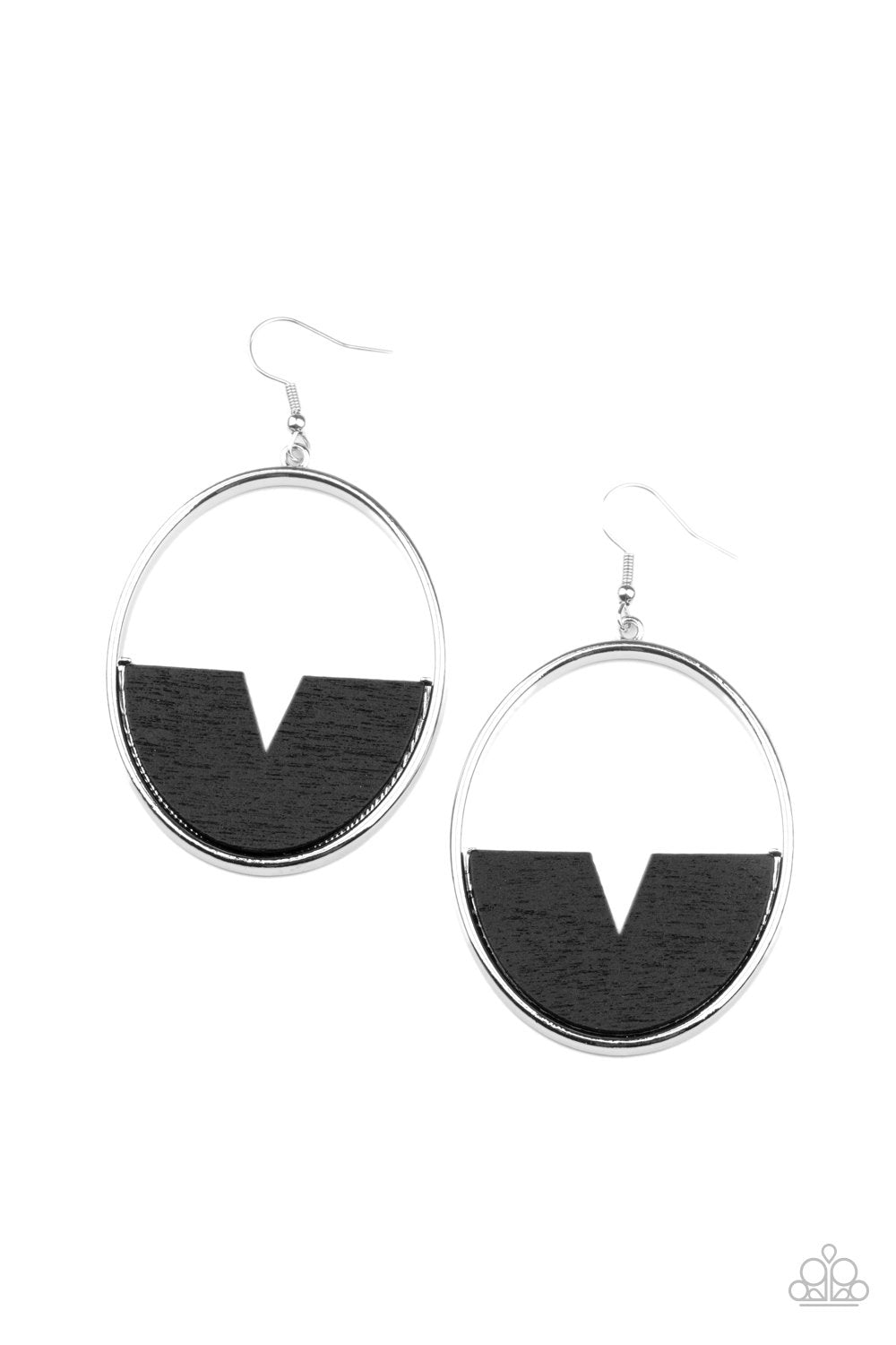 Island Breeze Black Wood and Silver Earrings - Paparazzi Accessories- lightbox - CarasShop.com - Paparazzi Jewelry by Cara Jewels