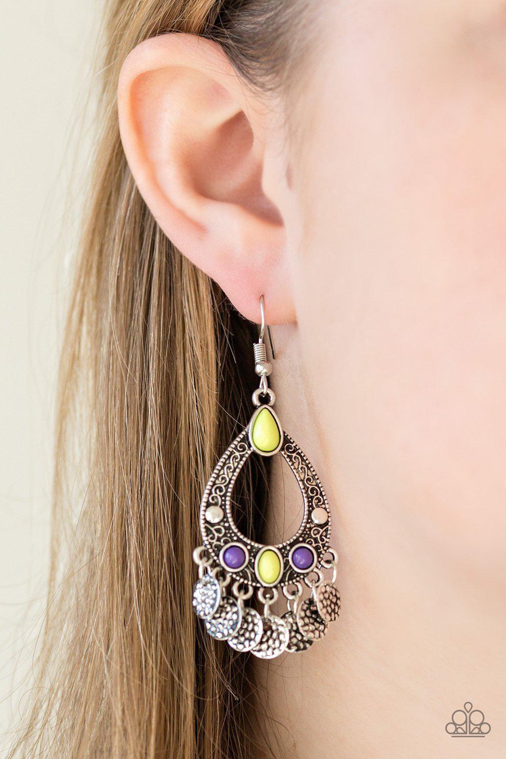 Island Escapade Multi - Green and Purple Earrings - Paparazzi Accessories- lightbox - CarasShop.com - Paparazzi Jewelry by Cara Jewels