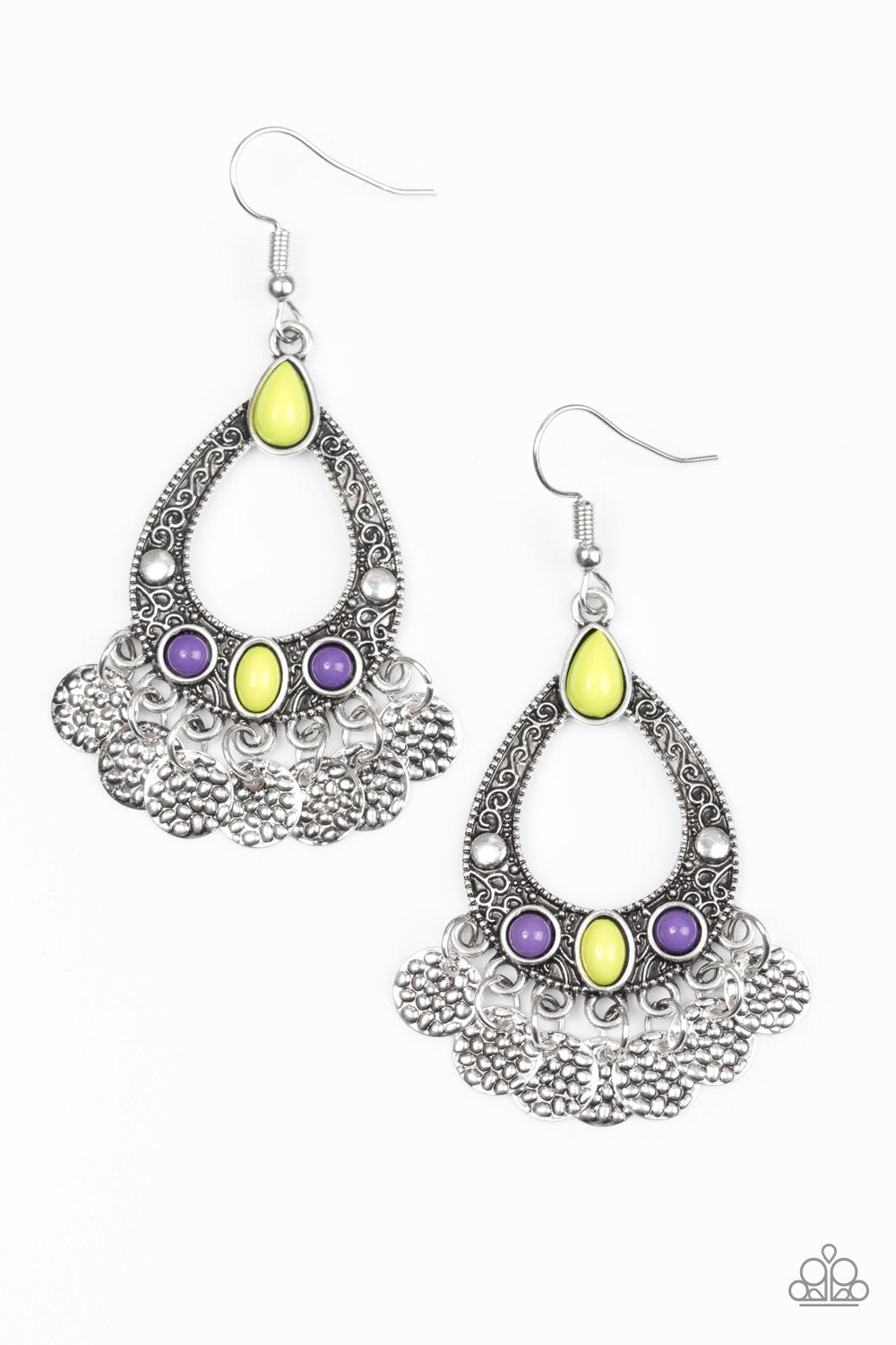 Island Escapade Multi - Green and Purple Earrings - Paparazzi Accessories- on model - CarasShop.com - Paparazzi Jewelry by Cara Jewels