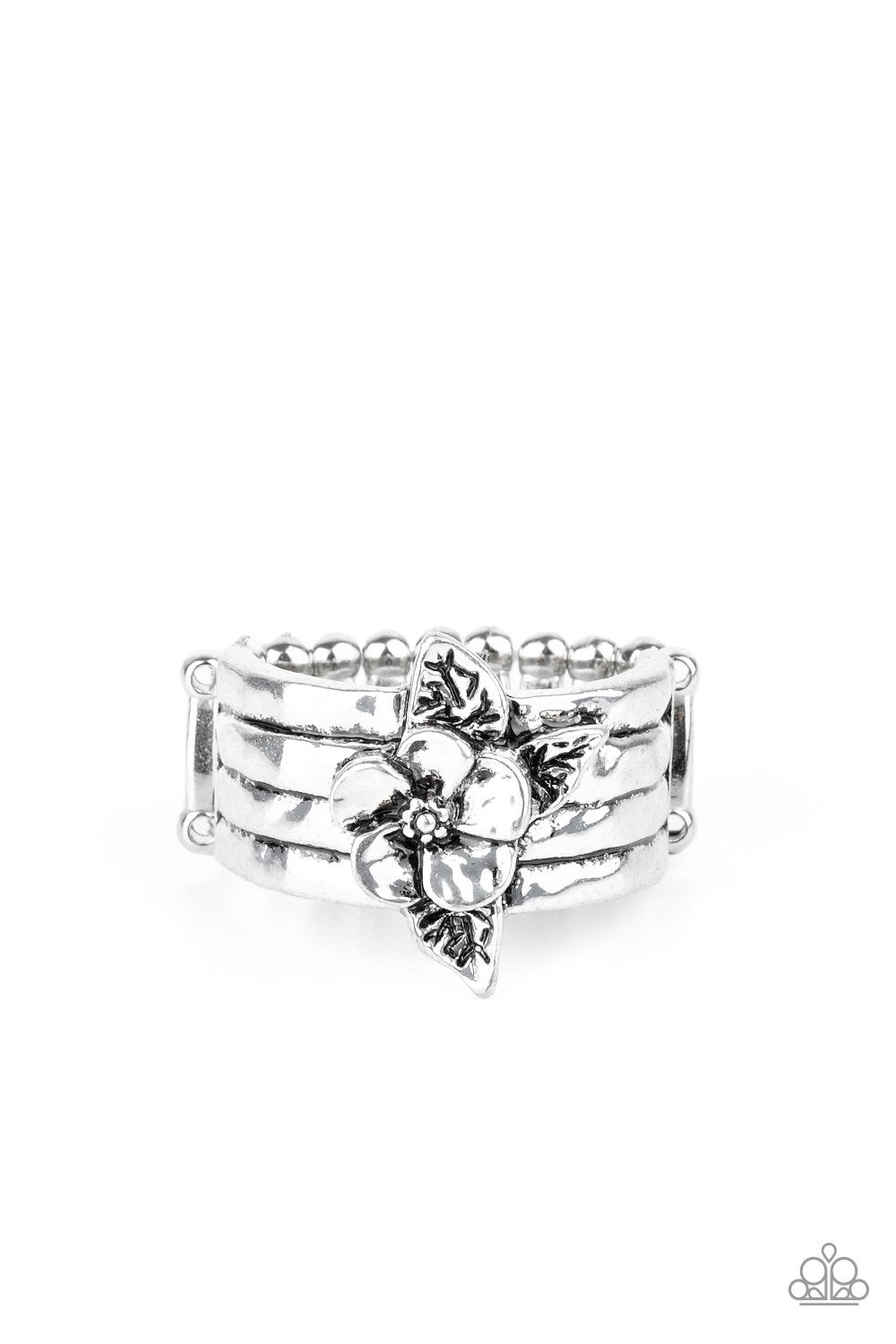 Island Icon Silver Flower Ring - Paparazzi Accessories- lightbox - CarasShop.com - Paparazzi Jewelry by Cara Jewels