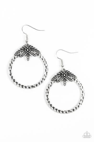 Island Insider Silver Earrings - Paparazzi Accessories- on model - CarasShop.com - Paparazzi Jewelry by Cara Jewels