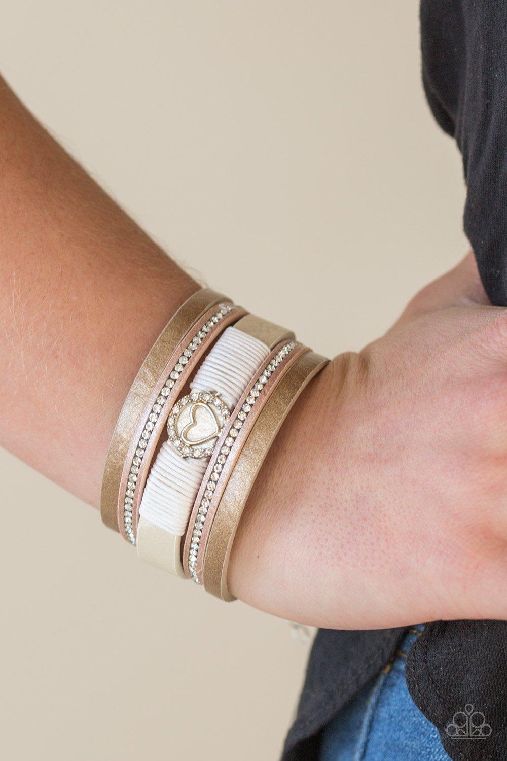 It Takes Heart Brown and Champagne Urban Bracelet - Paparazzi Accessories- lightbox - CarasShop.com - Paparazzi Jewelry by Cara Jewels