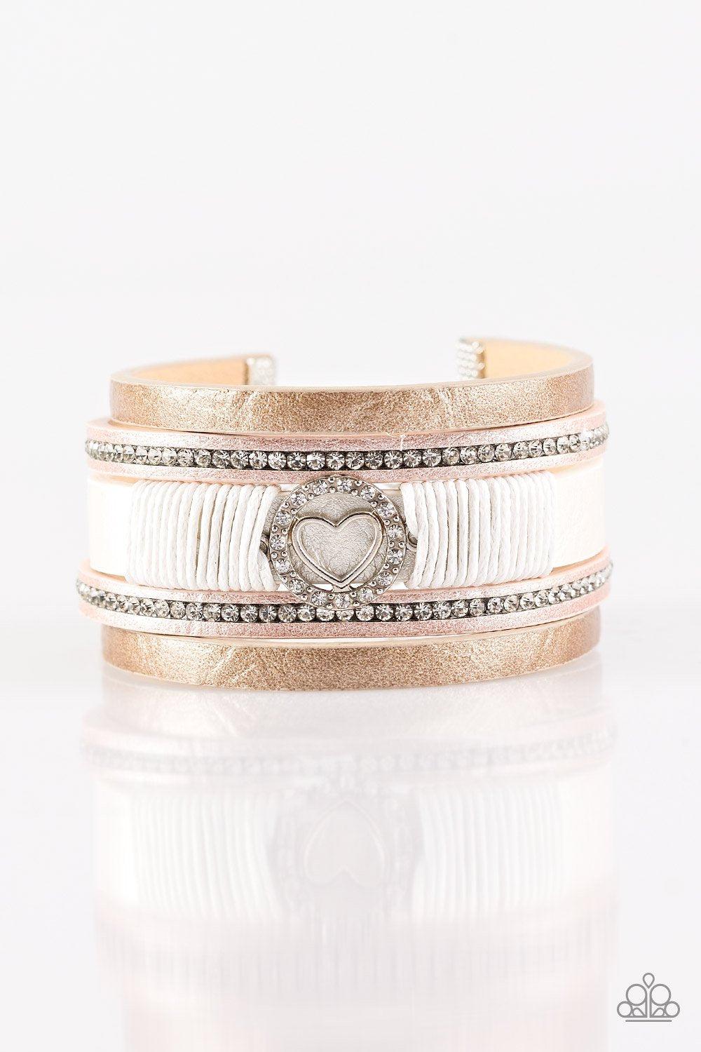 It Takes Heart Brown and Champagne Urban Bracelet - Paparazzi Accessories- on model - CarasShop.com - Paparazzi Jewelry by Cara Jewels