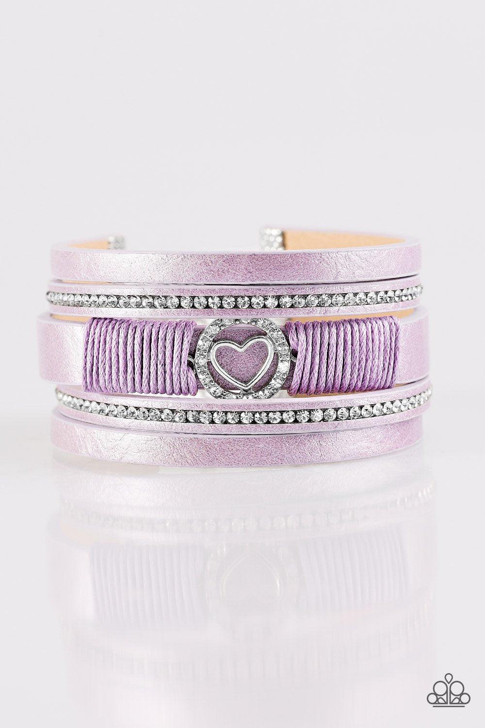 It Takes Heart Purple Urban Bracelet - Paparazzi Accessories- on model - CarasShop.com - Paparazzi Jewelry by Cara Jewels