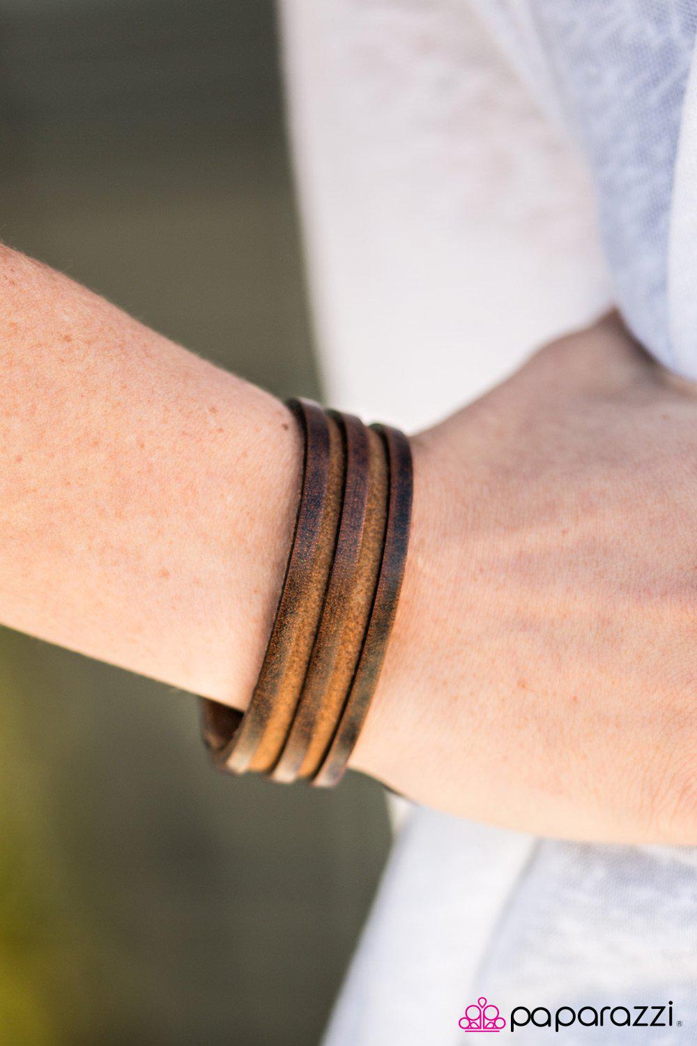 It Works Wanders Brown Leather Urban Bracelet - Paparazzi Accessories- lightbox - CarasShop.com - Paparazzi Jewelry by Cara Jewels
