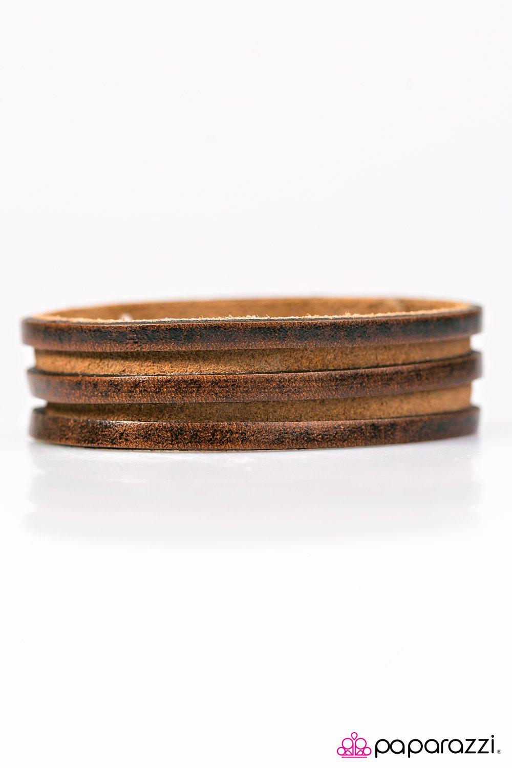 It Works Wanders Brown Leather Urban Bracelet - Paparazzi Accessories- on model - CarasShop.com - Paparazzi Jewelry by Cara Jewels