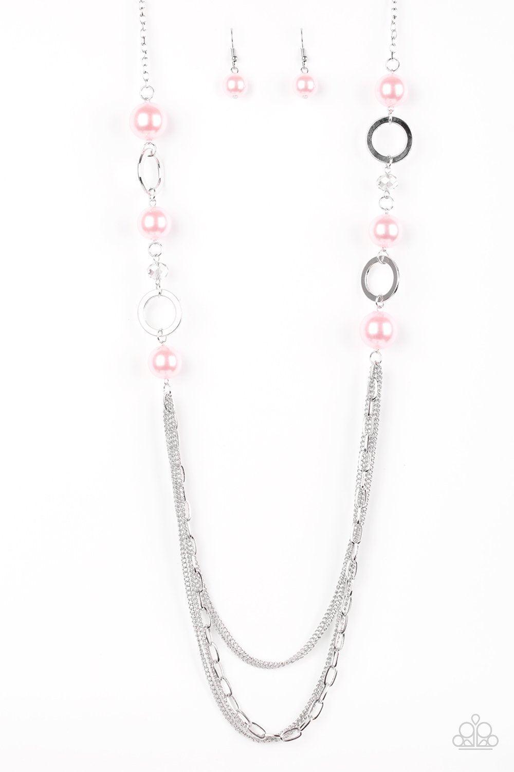 It's About SHOWTIME! Pink and Silver Necklace - Paparazzi Accessories- lightbox - CarasShop.com - Paparazzi Jewelry by Cara Jewels
