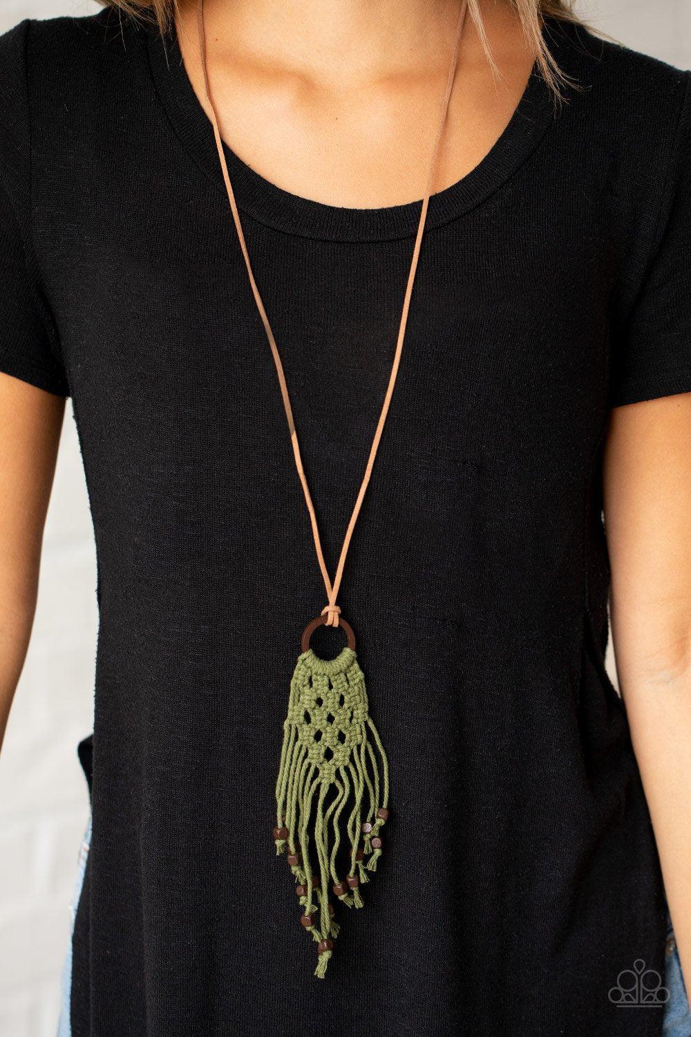 It's Beyond MACRAME Green Necklace - Paparazzi Accessories- on model - CarasShop.com - Paparazzi Jewelry by Cara Jewels