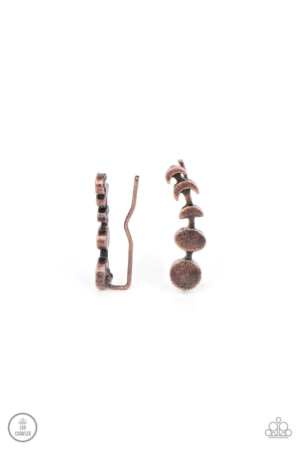 It's Just a Phase Copper Ear Crawler Earrings - Paparazzi Accessories- lightbox - CarasShop.com - Paparazzi Jewelry by Cara Jewels