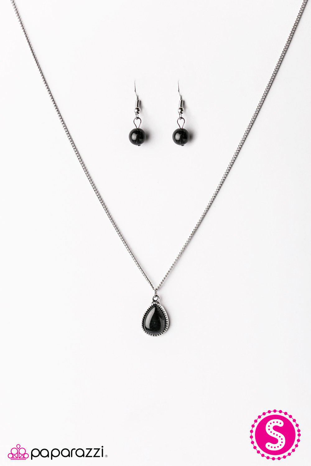 It's Raining Gems Silver and Black Necklace - Paparazzi Accessories - free matching earrings -CarasShop.com - Paparazzi Jewelry by Cara Jewels