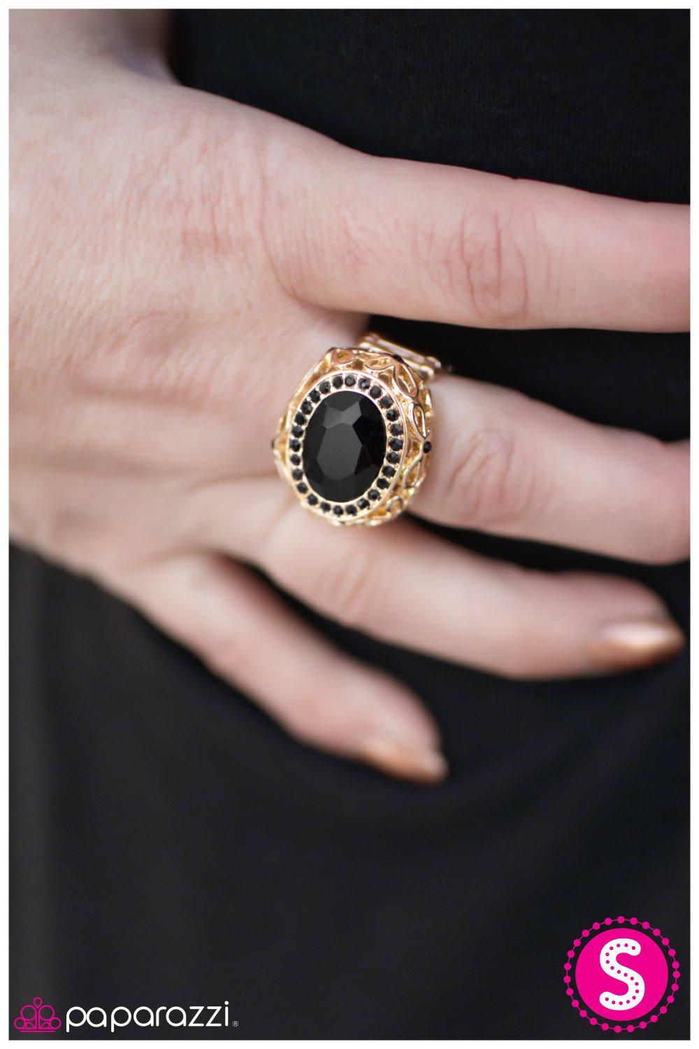 Jackpot! Gold and Black Ring - Paparazzi Accessories- lightbox - CarasShop.com - Paparazzi Jewelry by Cara Jewels
