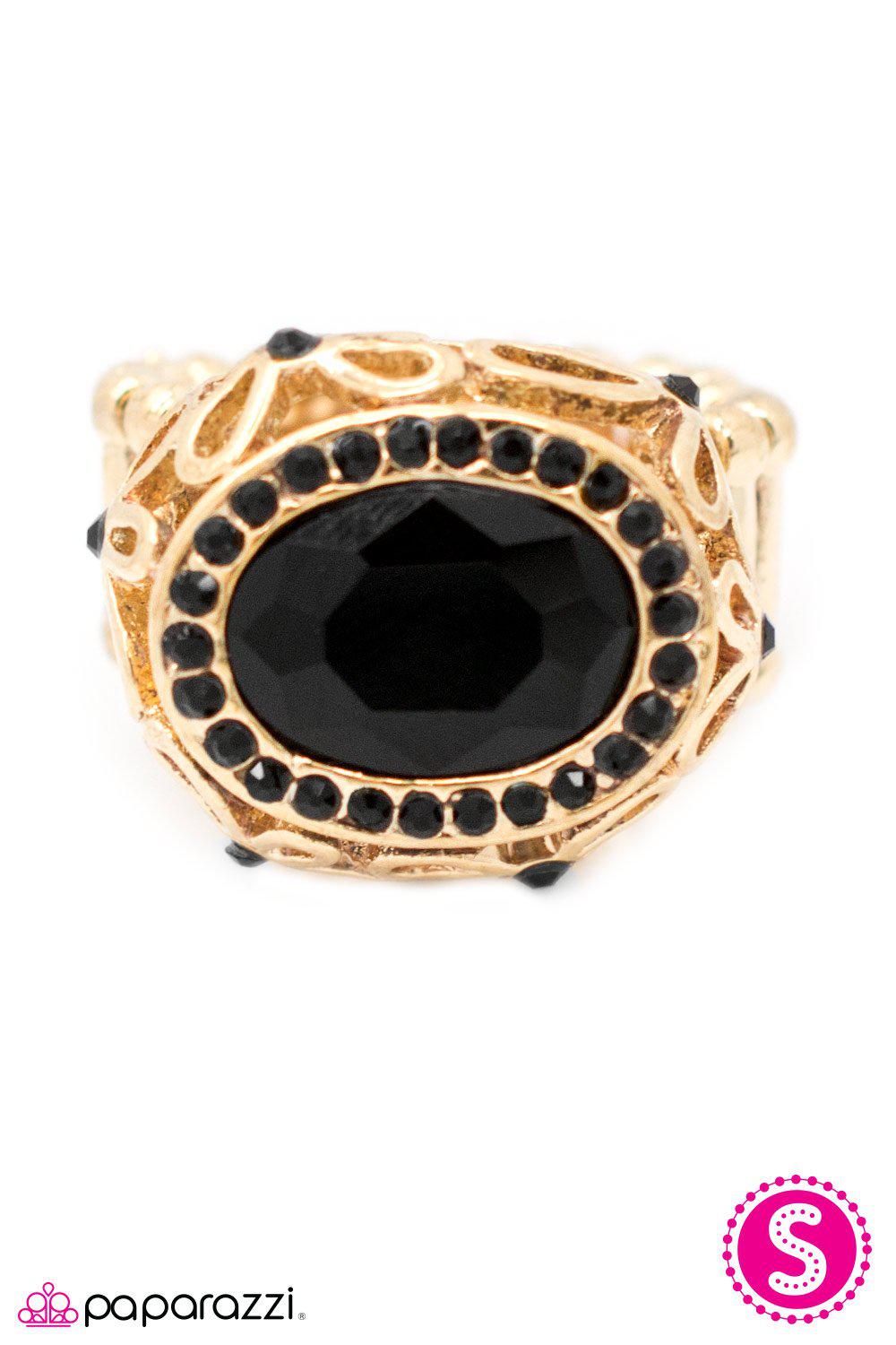 Jackpot! Gold and Black Ring - Paparazzi Accessories- on model - CarasShop.com - Paparazzi Jewelry by Cara Jewels