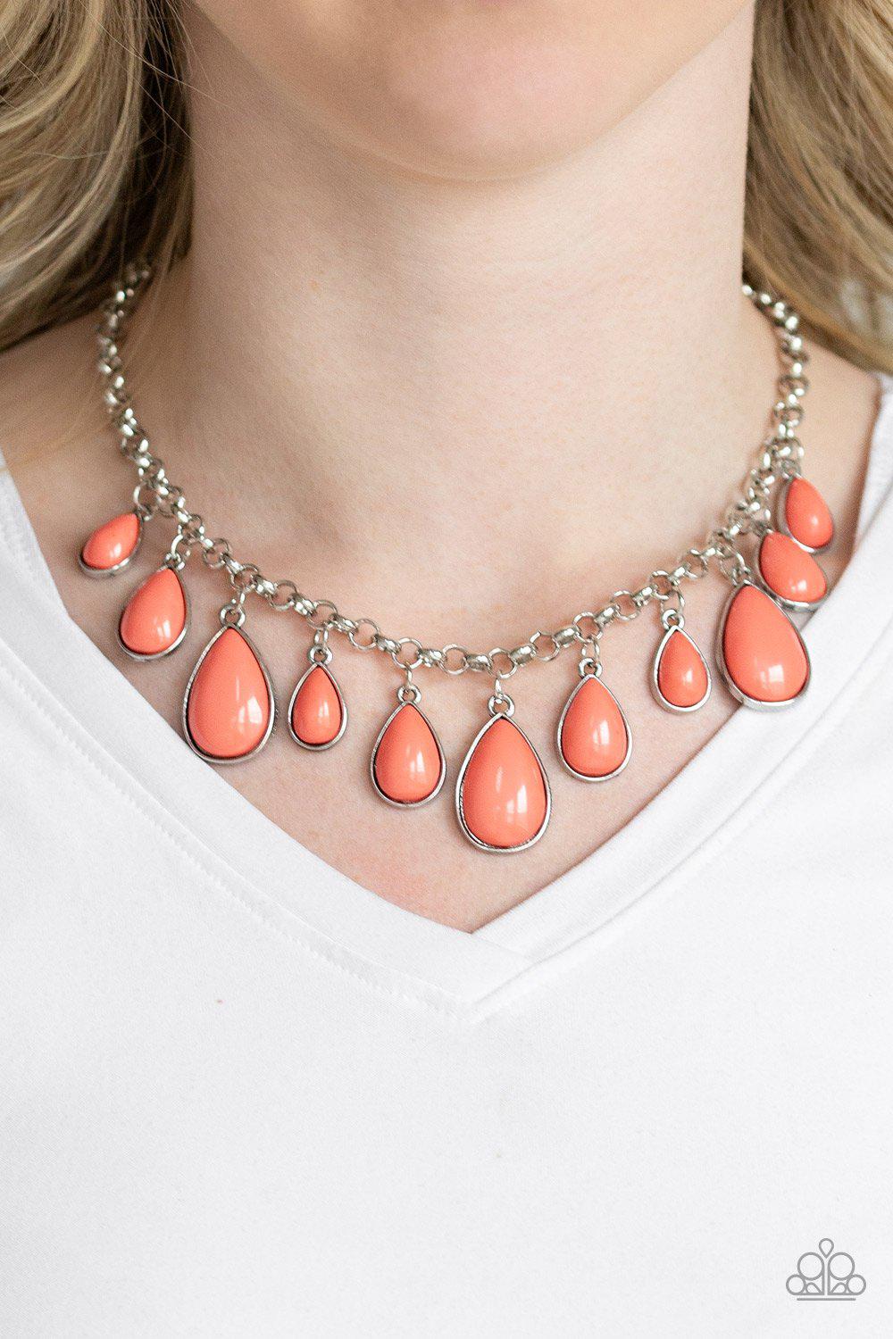 Jaw-Dropping Diva Coral Teardrop Necklace - Paparazzi Accessories- on model - CarasShop.com - Paparazzi Jewelry by Cara Jewels