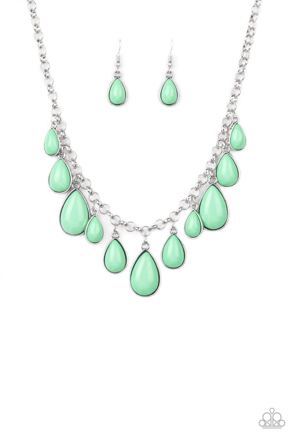 Jaw-Dropping Diva Green Teardrop Necklace - Paparazzi Accessories - free matching earrings -CarasShop.com - Paparazzi Jewelry by Cara Jewels