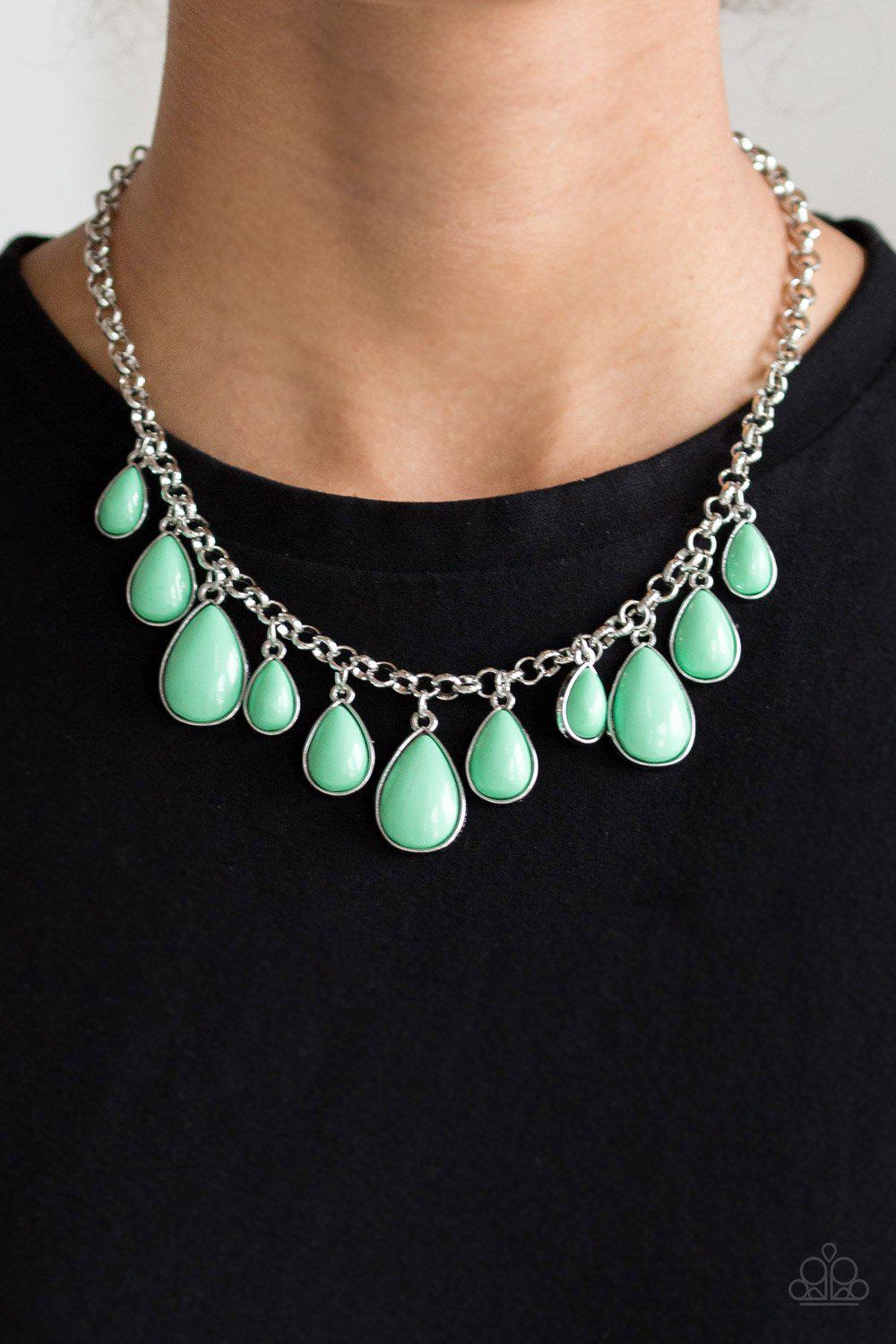 Jaw-Dropping Diva Green Teardrop Necklace - Paparazzi Accessories- lightbox - CarasShop.com - Paparazzi Jewelry by Cara Jewels